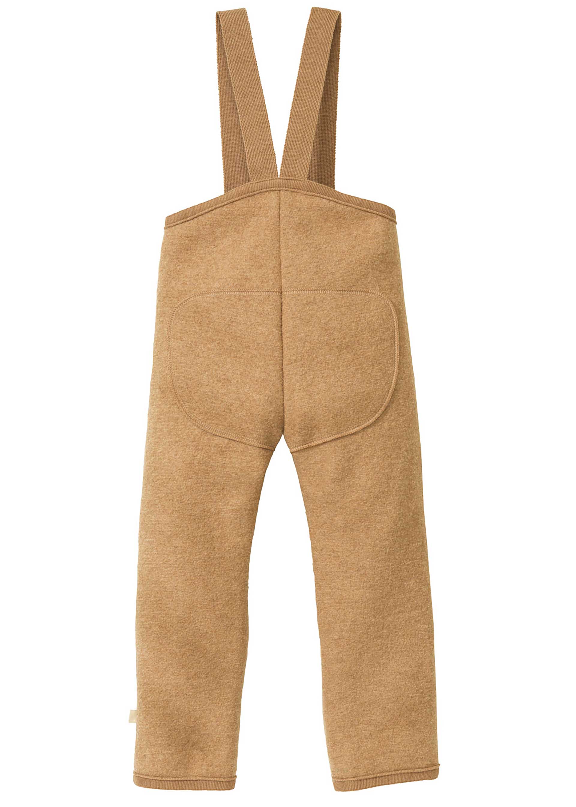 Rückseite der disana Walk-Hose in Karamell, mit Trägern und verstärkter Po-Partie, Kollektion Herbst | Winter 24|25