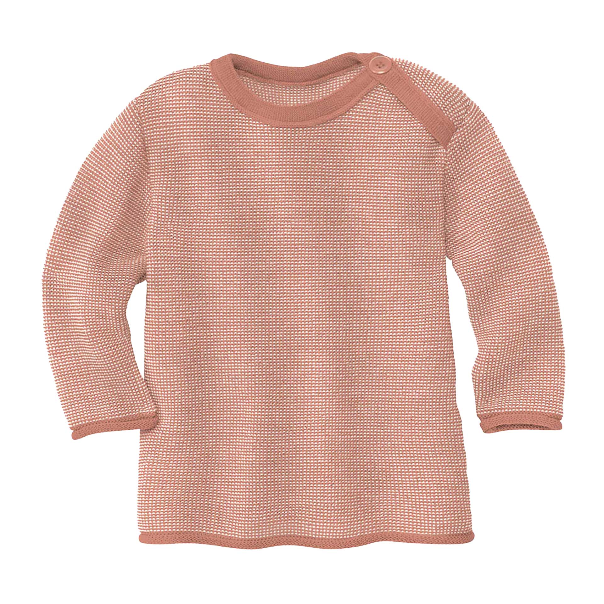 disana Melange-Pullover, 50/56-98/104 Rosé-Natur aus Bio-Merinowolle mit Knopfverschluss & Rollbündchen an Armen und Beinen