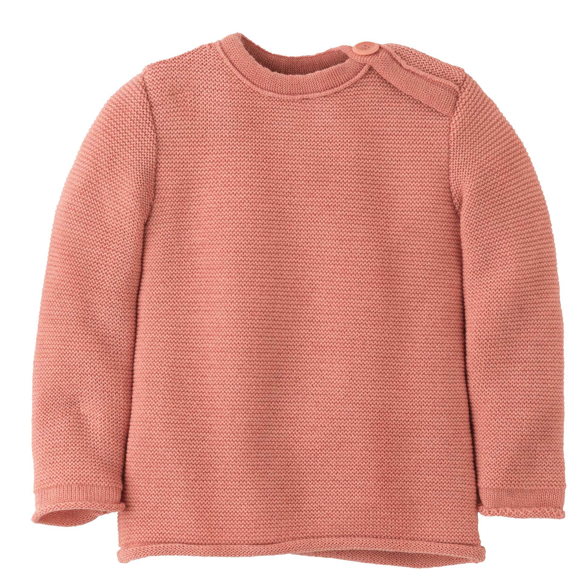 disana Baby-Pullover, Softpink, Linksstrick aus Bio-Merinowolle mit Knopfverschluss am Kragen & Rollbündchen an Armen & Leib