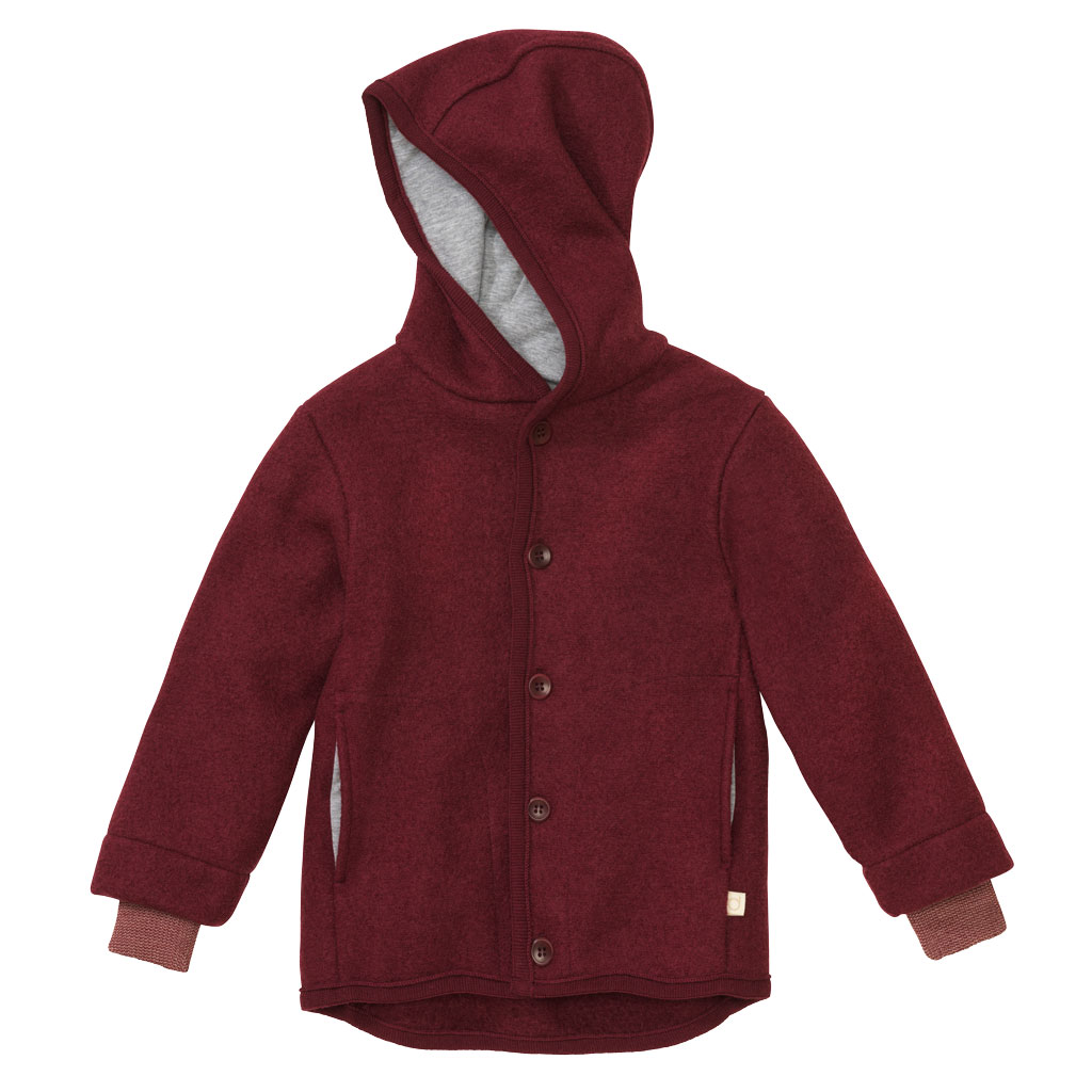 disana Walk-Jacke, Cassis, Wollwalk & Futter: Bio-Merinowolle mit Kapuze, 2 Taschen, Steinnussknöpfen & Strick-Armbündchen