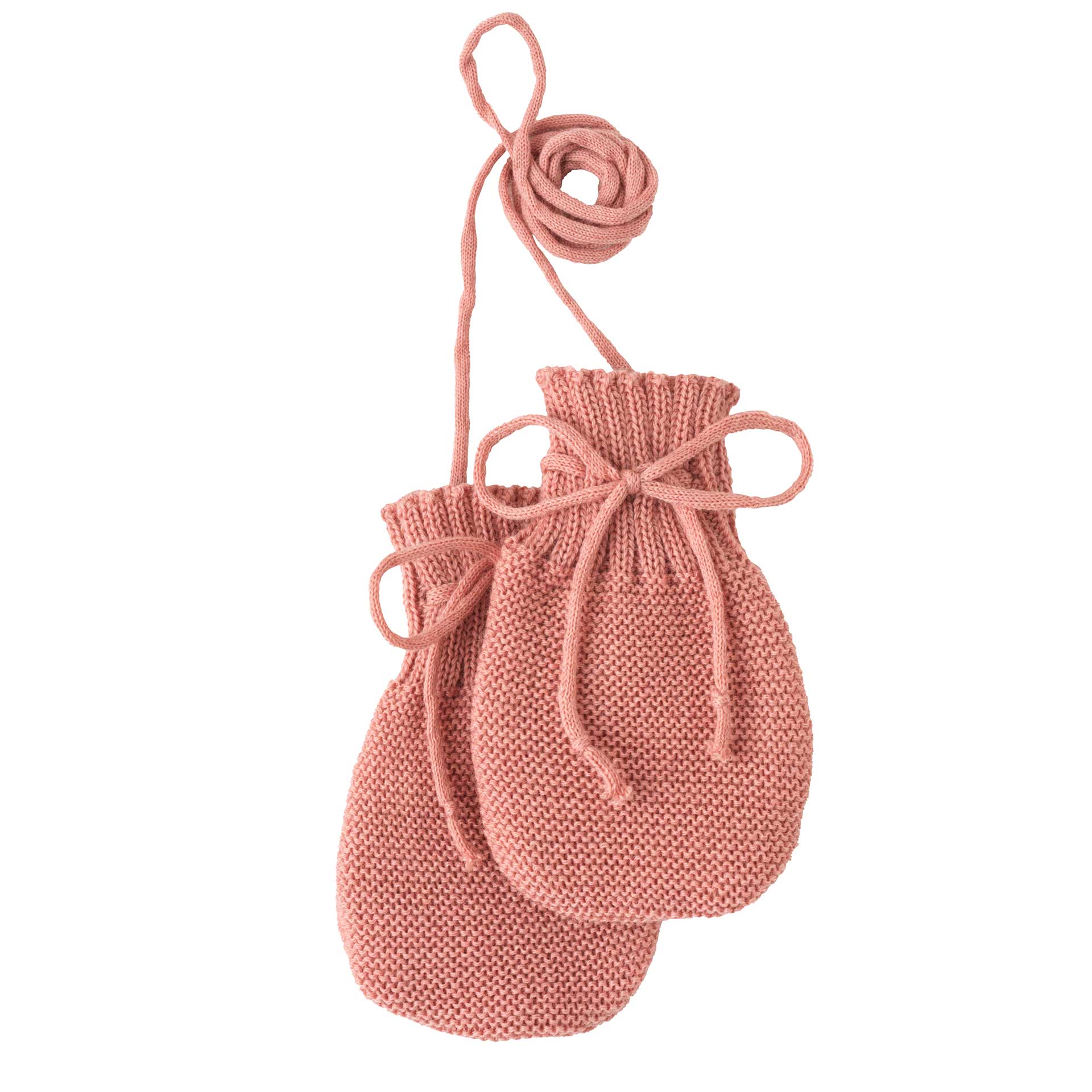 disana Strick-Handschuhe Softpink aus Bio-Merinowolle, Linksstrick, lange Bündchen für guten Halt, mit Kordel verbunden