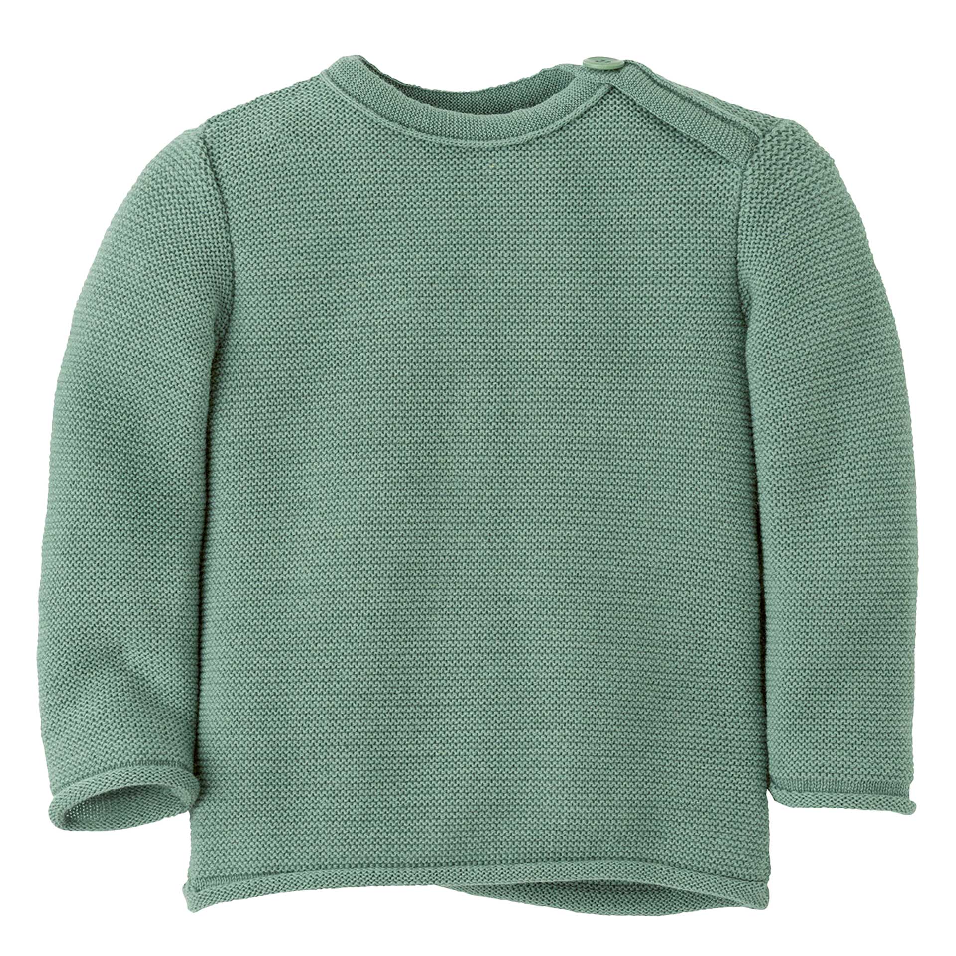 disana Baby-Pullover, Jade, Linksstrick aus Bio-Merinowolle mit Knopfverschluss am Kragen & Rollbündchen an Armen & Leib