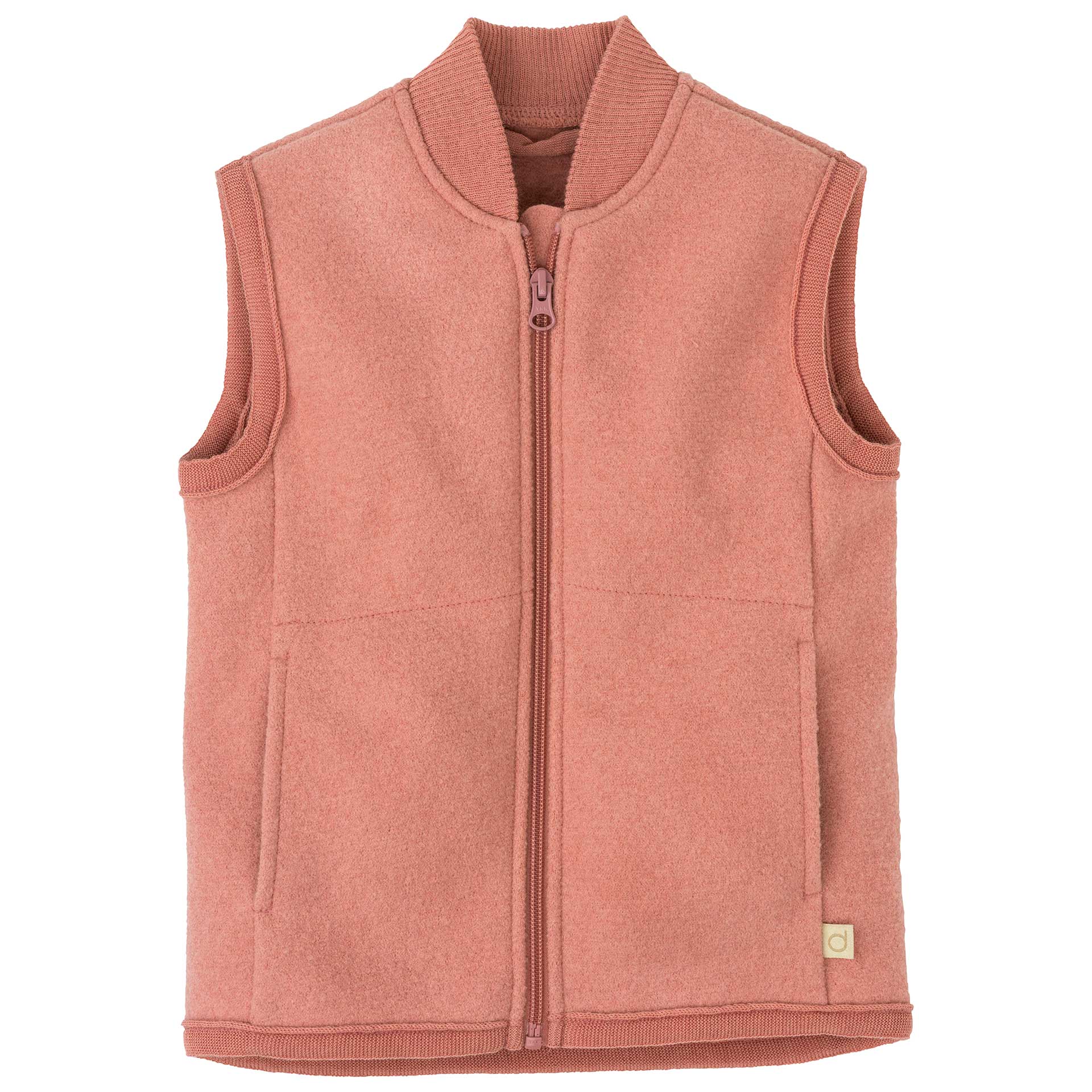 disana Walk-Weste in softpink Bio-Merinowolle mit Stehkragen, 2 Seitentaschen & Reißverschluss, ärmellos, für Herbst & Winter