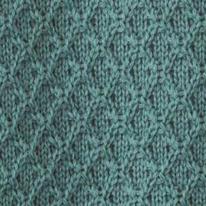 Nahaufnahme eines disana Strickstoffs aus Bio-Merinowolle in der Farbe Eukalyptus mit charakteristischem Aran-Muster