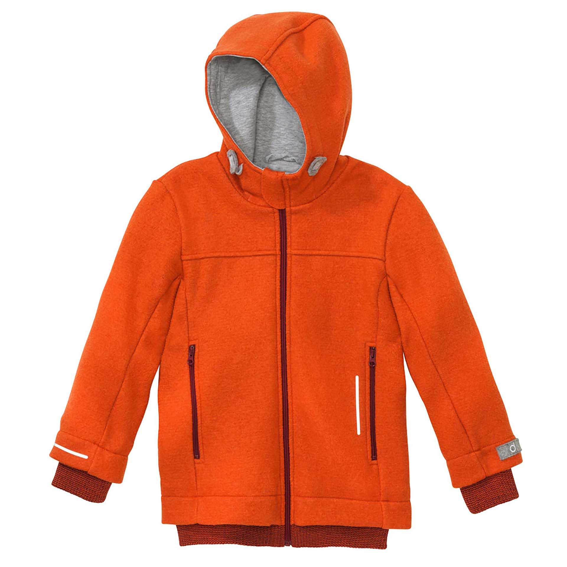 disana Outdoor-Jacke aus Bio-Merinowolle Orange mit Kapuze und Reißverschluss für Herbst und Winter, mit Baumwolle gefüttert