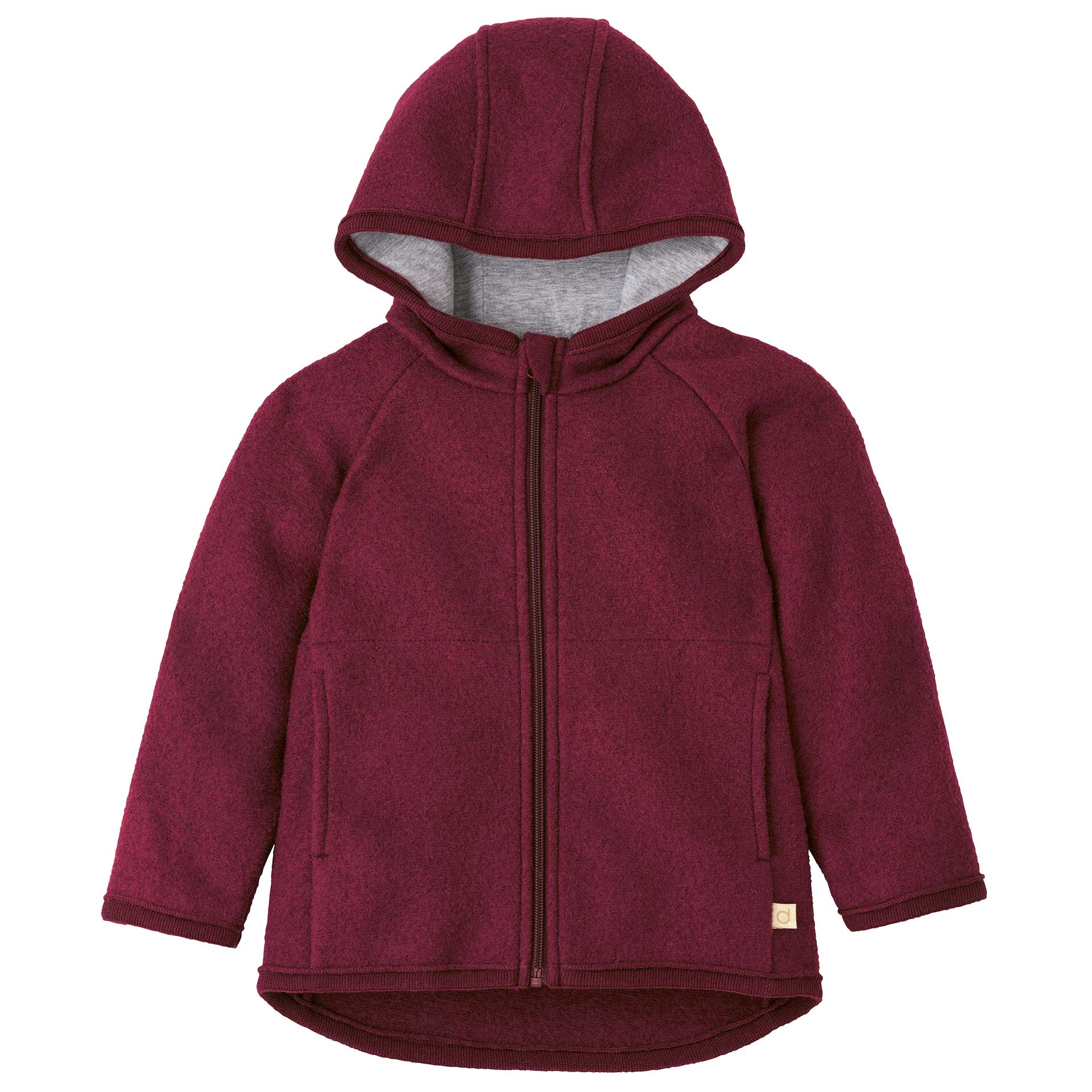 disana Walk-Jacke Zipp Cassis, Wollwalk & Jerseyfutter Bio-Merinowolle, mit Kapuze, 2 Taschen, Reißverschluss & Raglanärmel