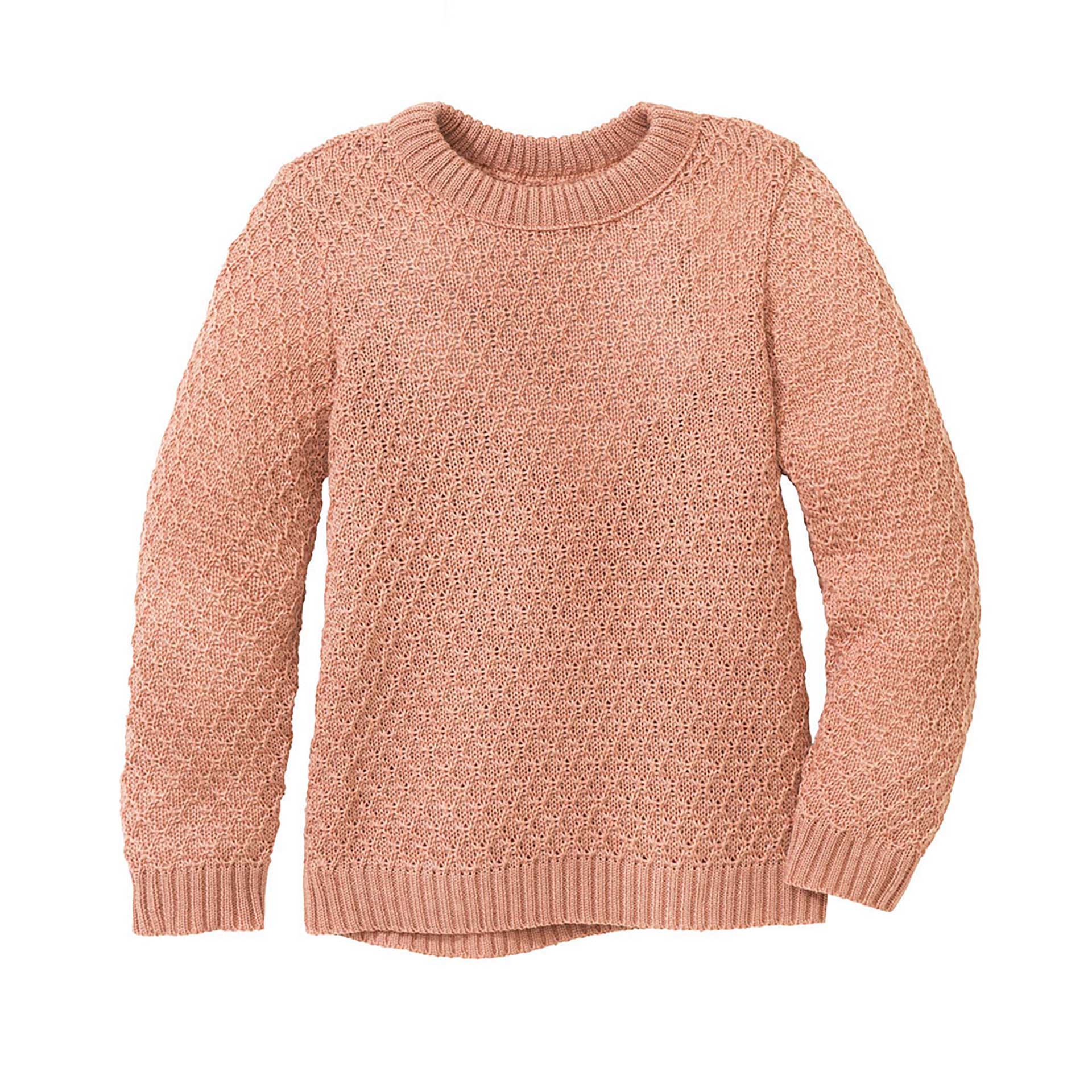 disana Aran-Pullover, 86/92-134/140 Rosé aus Bio-Merinowolle im Aranmuster - Rippbündchen an Armen & Leib, Rundkragen