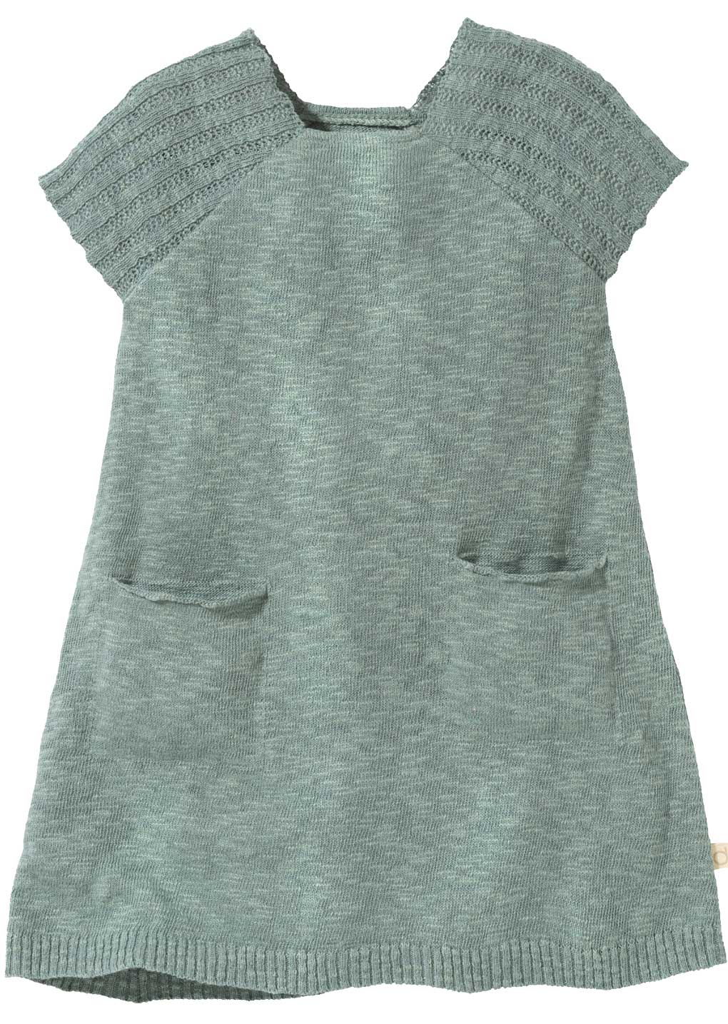 disana Leinen-Strickkleid Bio-Baumwolle-Leinen-Mix, Jade, knielang, 2 eingestrickte Taschen, Ärmel im Rippstrick, lässig chic